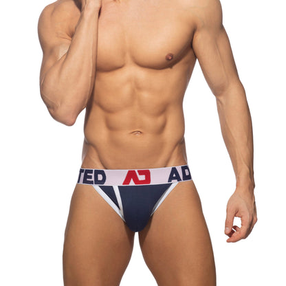 ADDICTED Open Fly Cotton Bikini Navy/White