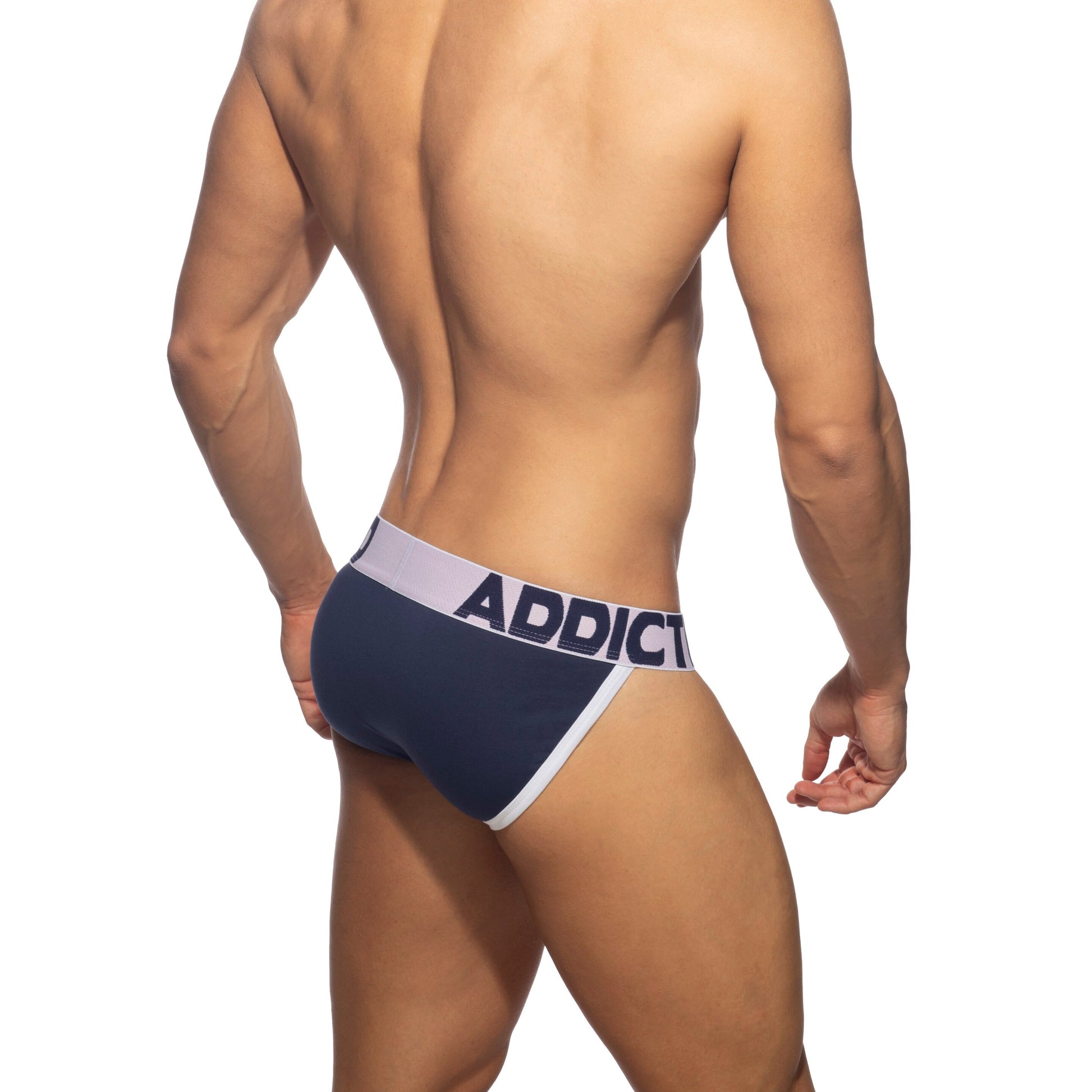 ADDICTED Open Fly Cotton Bikini Navy/White