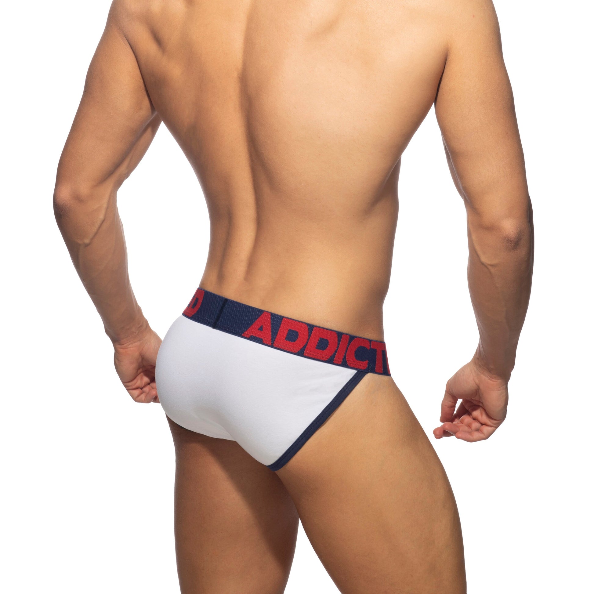 ADDICTED Open Fly Cotton Bikini White/Navy