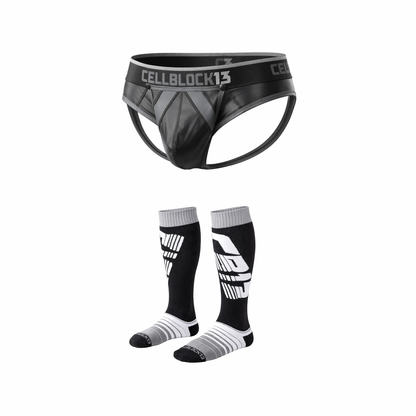 CELLBLOCK 13 Multipack Anti-Chrome Snap Up Jock Brief + Velocity 2.0 Knee High Sock Grey