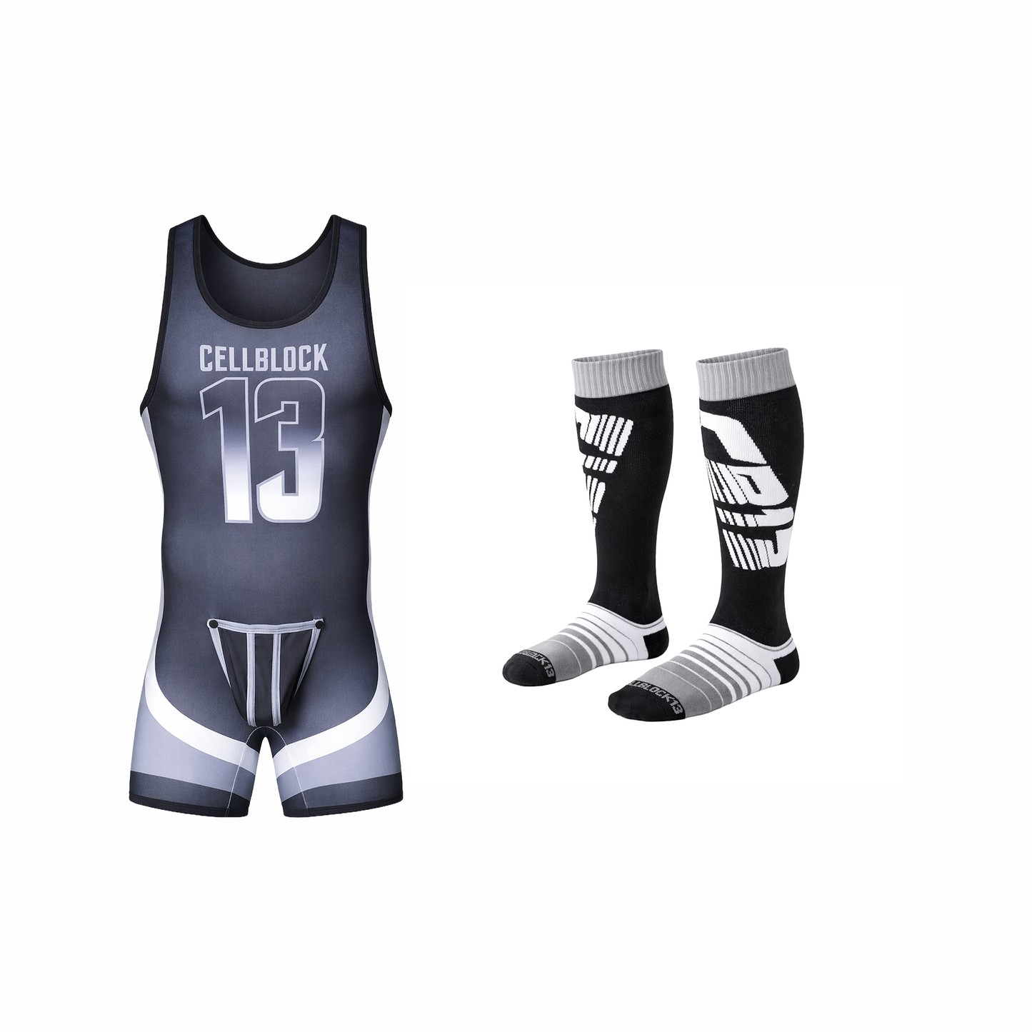 CELLBLOCK 13 Multipack Chain Reaction Singlet Jock + Velocity 2.0 Knee High Sock Grey