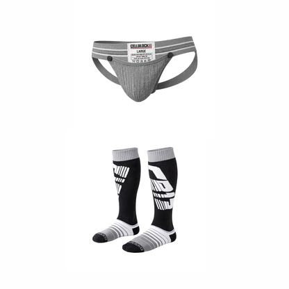 CELLBLOCK 13 Multipack Tight End 2 inch Snap Up Jock + Velocity 2.0 Knee High Sock Grey