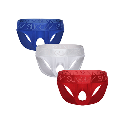 SUKREW U-Style V-Brief Multipack 1x Sapphire + 1x White Shimmer + 1x Liberty Red