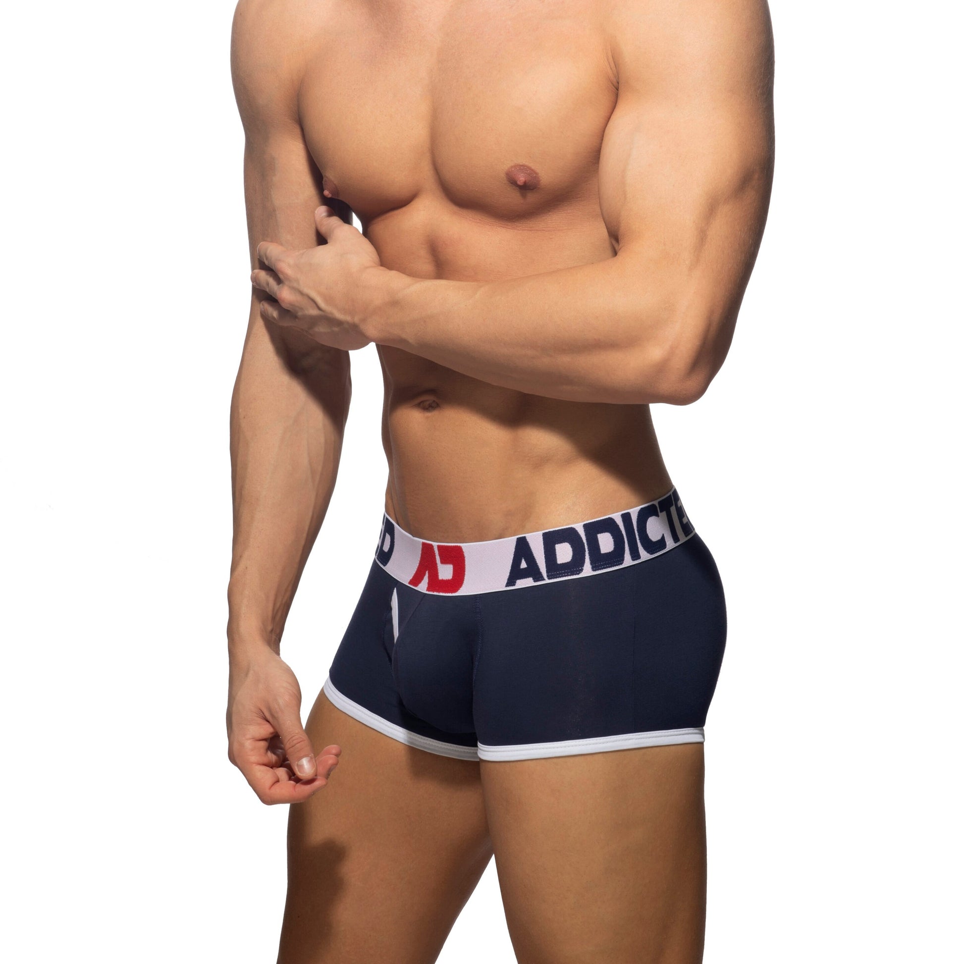 ADDICTED Open Fly Cotton Trunk Navy/White